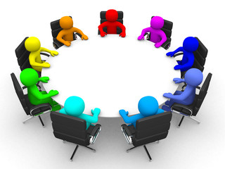3d person of different colors at the conference table