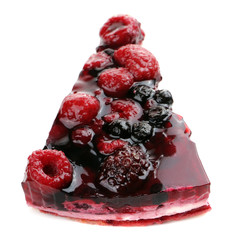 Piece of Berry Jelly Cake Isolated on White Background