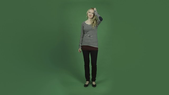 caucasian woman isolated on chroma green screen background