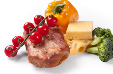 Vegetables pepper and tomato with bacon