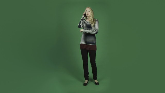 caucasian woman isolated on chroma green screen background upset