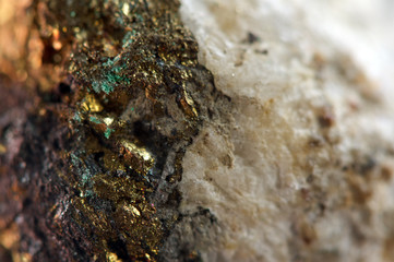 Golden gem and crystal background. Macro