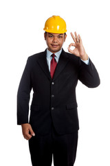 Asian engineer man show OK sign and smile