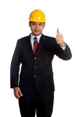 Asian engineer man show thumbs up and smile