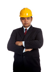 Asian engineer man fold  his arms look at camera