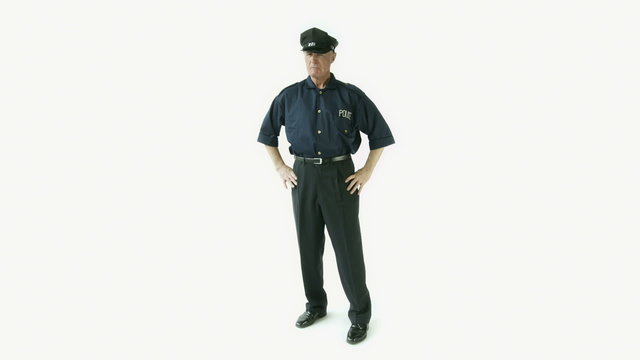 Senior caucasian policeman isolated on white upset anger