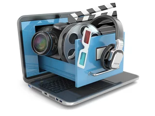 Foto op Plexiglas Multimedia concept. Laptop, camera , headphones and video attrib © Maksym Yemelyanov