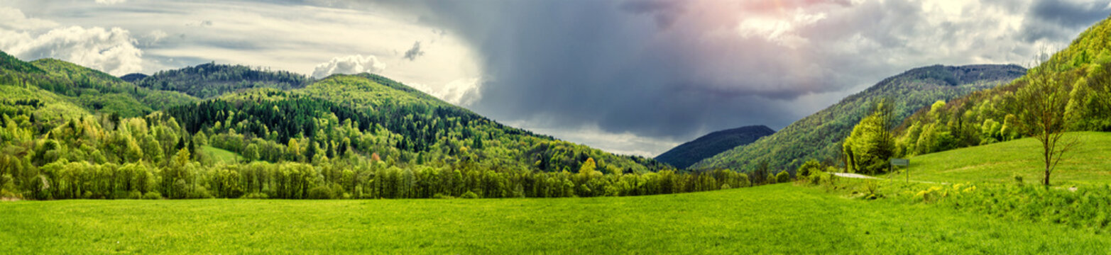 Panoramic View Of Mountains In Springtime. Slovakia