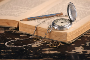 Vintage pocket watch old book brass key