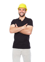 Portrait of smiling worker in a black polo shirt