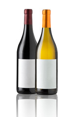 Two wine bottles isolated with blank label.