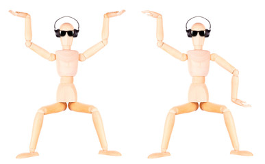 wooden Dummy with Headphones Isolated