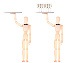 wooden Dummy waiter with champagne on tray