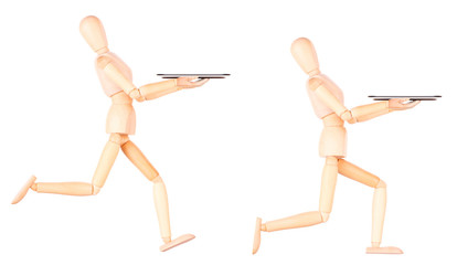 wooden Dummy waiter with empty silver tray