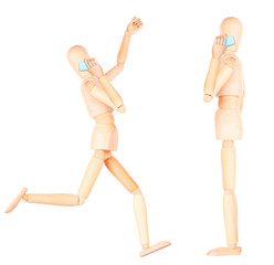 wooden Dummy talking on mobile phone