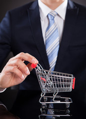 Businessman With Shopping Cart Model At Desk