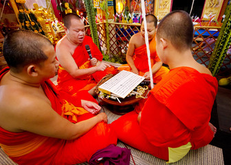 LAMPANG, THAILAND - DECEMBER : Lampang monks chant for ceremony
