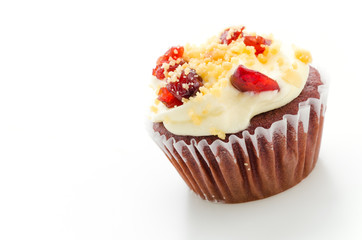 Red cupcake velvet isolated white background