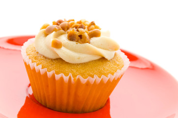 Nuts cupcake isolated on white background
