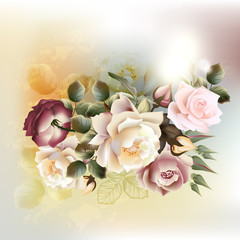 Fashion vector background with roses in vintage style