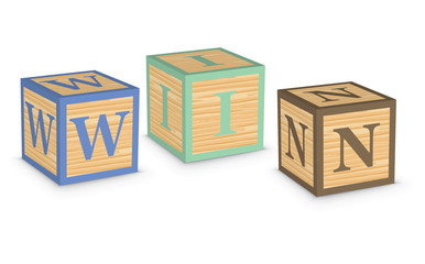 Word WIN written with alphabet blocks