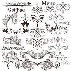 Set of calligraphic vector decorative elements in vintage style