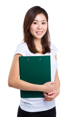 Woman holding clipboard