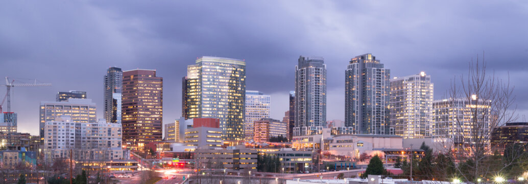 Bright Lights City Skyline Downtown Bellevue Washington USA