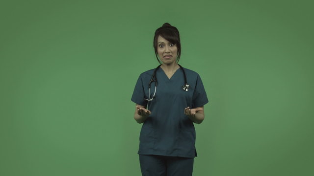 indian female doctor isolated on greenscreen talking for