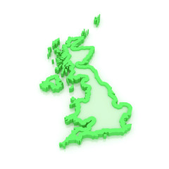 Three-dimensional map of England.