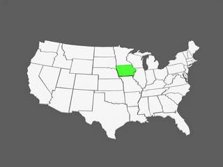 Fototapeta premium Three-dimensional map of Iowa. USA.