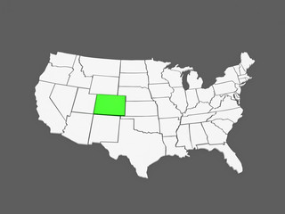 Three-dimensional map of Colorado. USA.