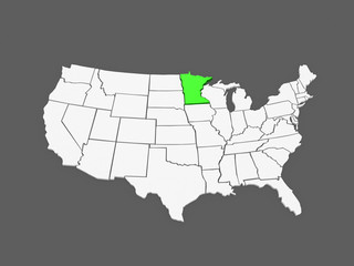 Fototapeta premium Three-dimensional map of Minnesota. USA.