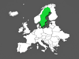 Map of Europe and Sweden.