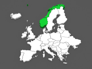 Map of Europe and Norway.