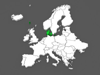 Obraz premium Map of Europe and Denmark.