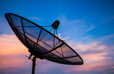 Satellite dish at twilight time