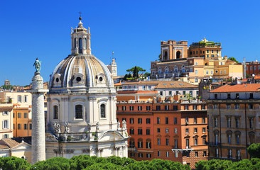 Trajan's Column and Santa Maria di Loreto Church, Rome, Italy