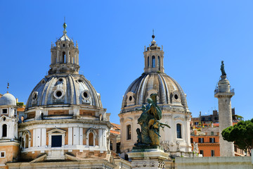 Fototapeta na wymiar Trajan's Column and Santa Maria di Loreto Church, Rome, Italy
