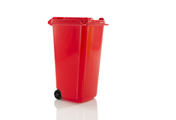 red garbage bin