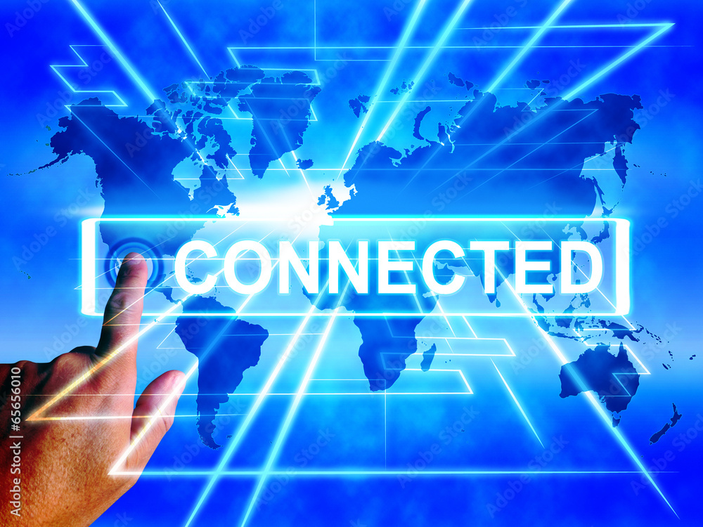 Poster connected map displays networking connecting and internet commun