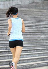 woman running up on stairs