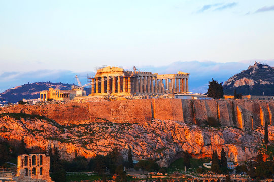 Acropolis in Athens, Greece in the evening
