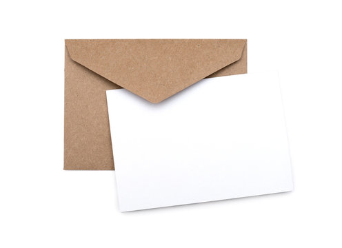 brown envelope with a blank white card over white