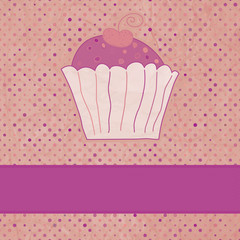 Vintage birthday card with cupcake. EPS 8