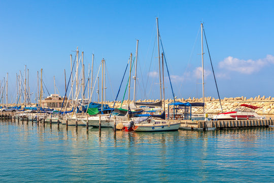 Yachts on marina of Ashkelon, Israel.
