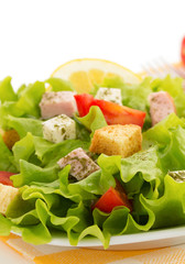salad in plate on white