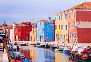 Fototapeta na wymiar Colorful street, Burano, Venice, Italy