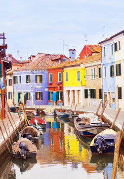 Colorful street in Burano island, near Venice, Italy