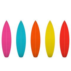 Set of colorful blank surfboards